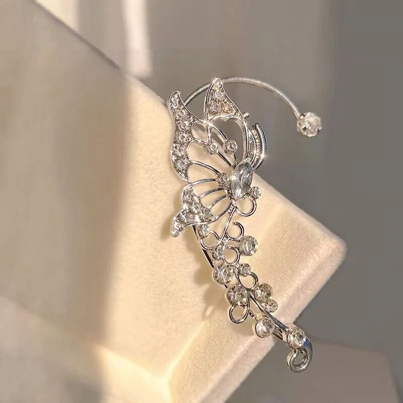 Fashion Zircon Butterfly Ear Clips Sparkling Rhinestone Ear Cuff Clips Earrings Without Piercing For Women Wedding Jewelry Gifts