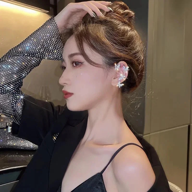 2022 Trendy Metal Crystal Leaf Ear Clips Without Piercing Earrings Clips For Women Fashion Ear Cuff Wedding Jewelry Brincos Gift