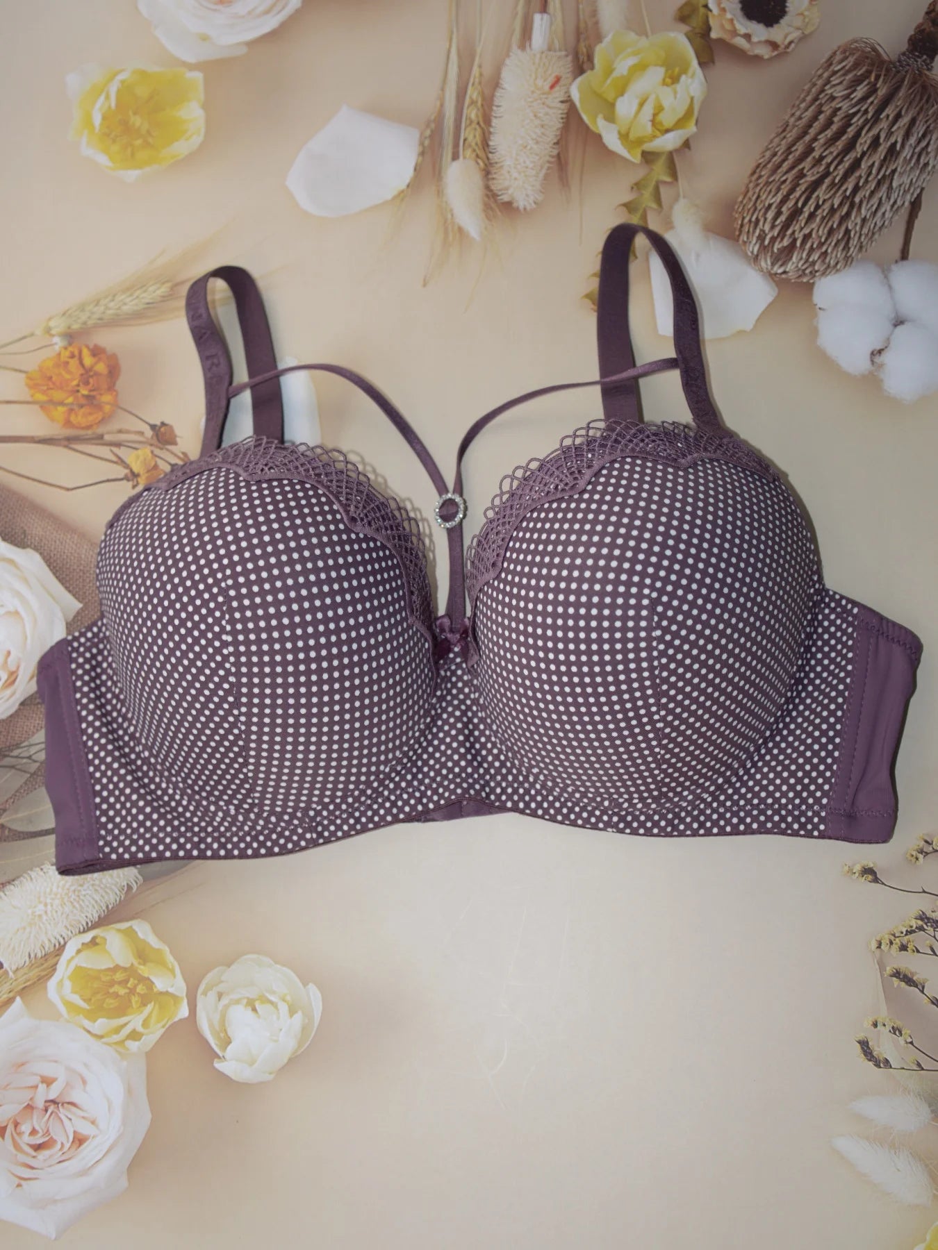 Diana Rose Sexy gathered support with underwire women's underwear polka dot print thin mold cup D cup bra