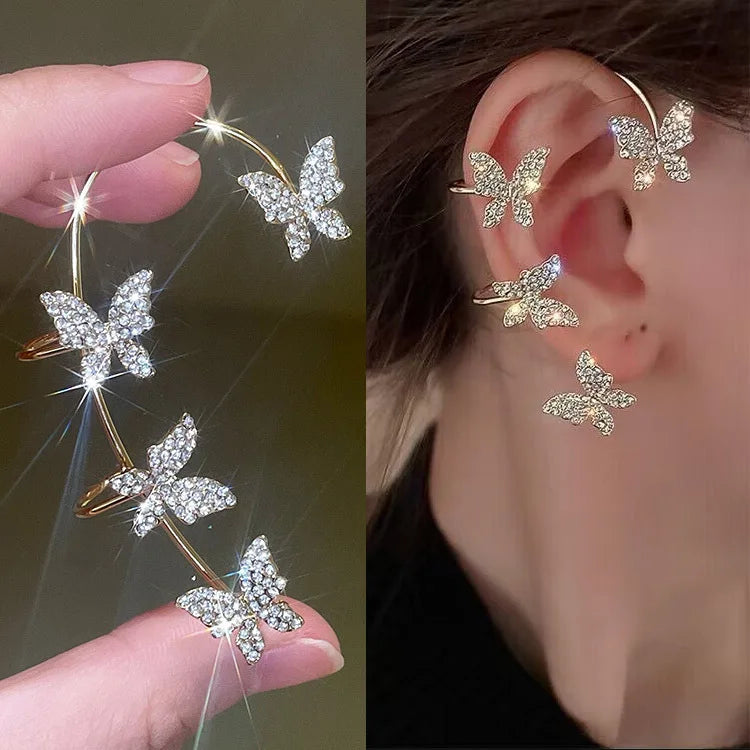 Fashion Zircon Butterfly Ear Clips Sparkling Rhinestone Ear Cuff Clips Earrings Without Piercing For Women Wedding Jewelry Gifts