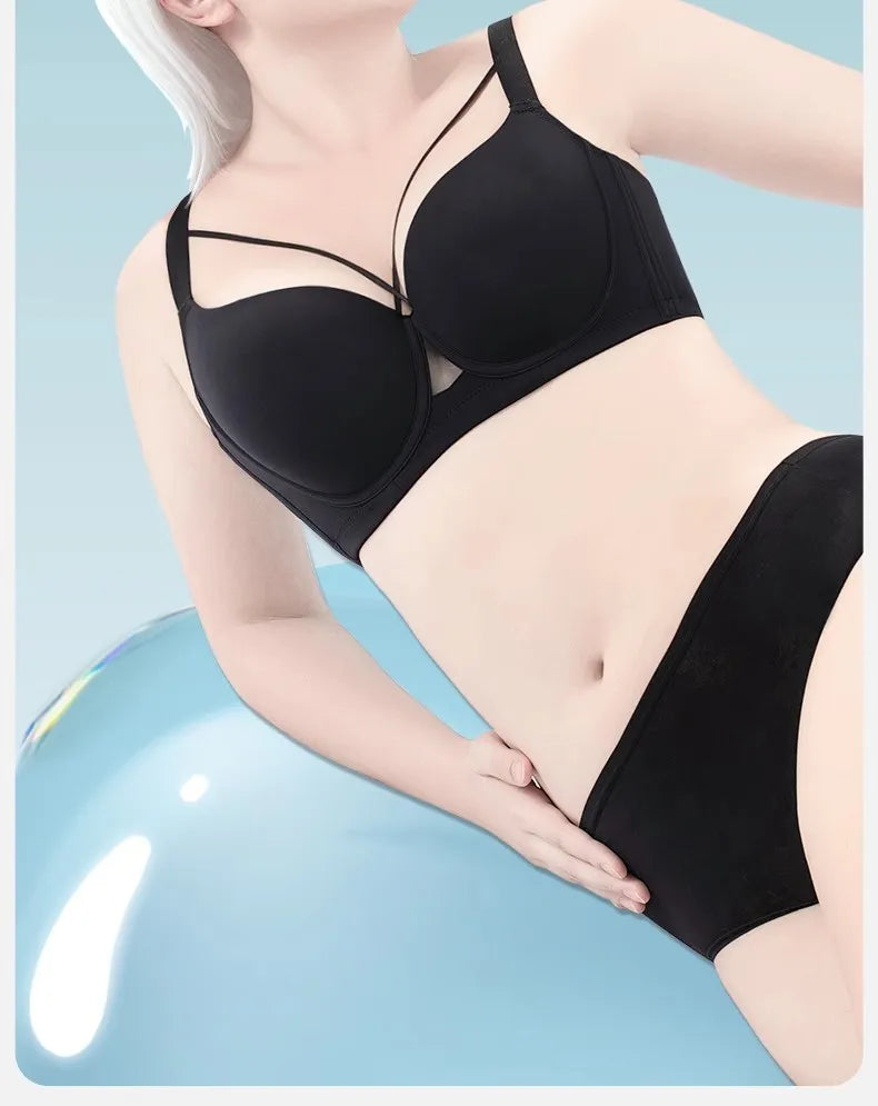 Plus Size Bra Women's Adjustable Thin Soft Steel Ring Push up Gathered Underwear Nylon Fabric 3/4 Cup Back Four Row Buckle