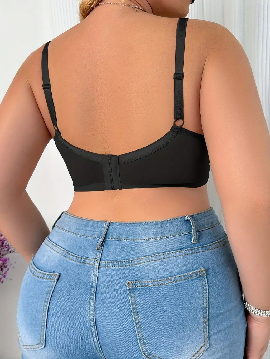 Big Size Women's 3/4 Cup Lingers Sexy Middle Mold Cup Non-Convertible Straps Soft Solid Push up Gathered C D E Cup Lingerie