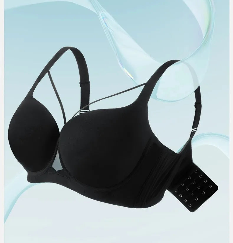 Plus Size Bra Women's Adjustable Thin Soft Steel Ring Push up Gathered Underwear Nylon Fabric 3/4 Cup Back Four Row Buckle