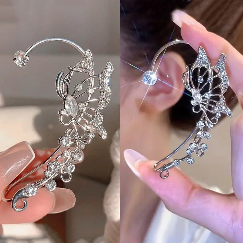 Fashion Zircon Butterfly Ear Clips Sparkling Rhinestone Ear Cuff Clips Earrings Without Piercing For Women Wedding Jewelry Gifts