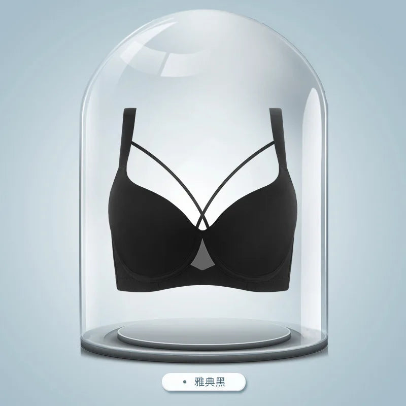 Plus Size Bra Women's Adjustable Thin Soft Steel Ring Push up Gathered Underwear Nylon Fabric 3/4 Cup Back Four Row Buckle