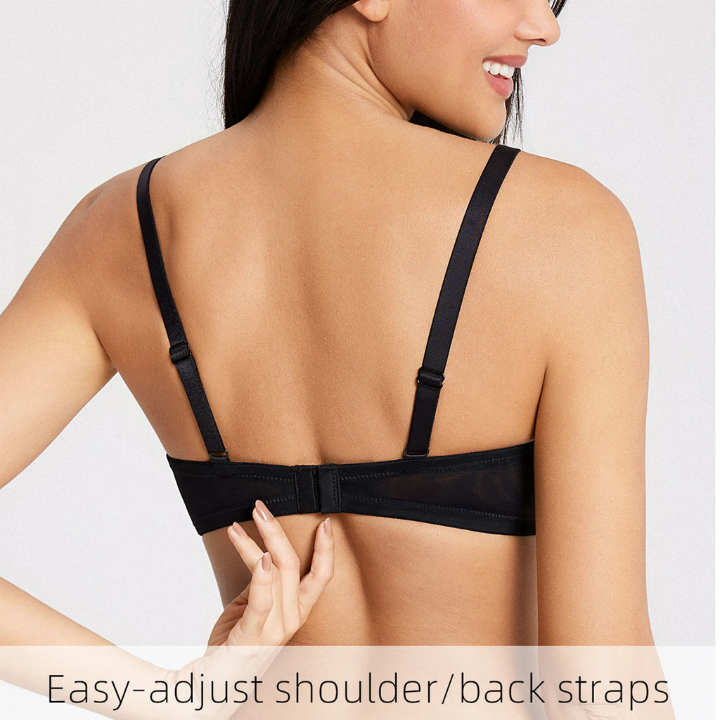 New Women Lace Bras Ultra Thin Mesh Hollow Out See Through Elastic Sexy Bra Adjusted Underwire Plus Size A B C D E F G H Cups