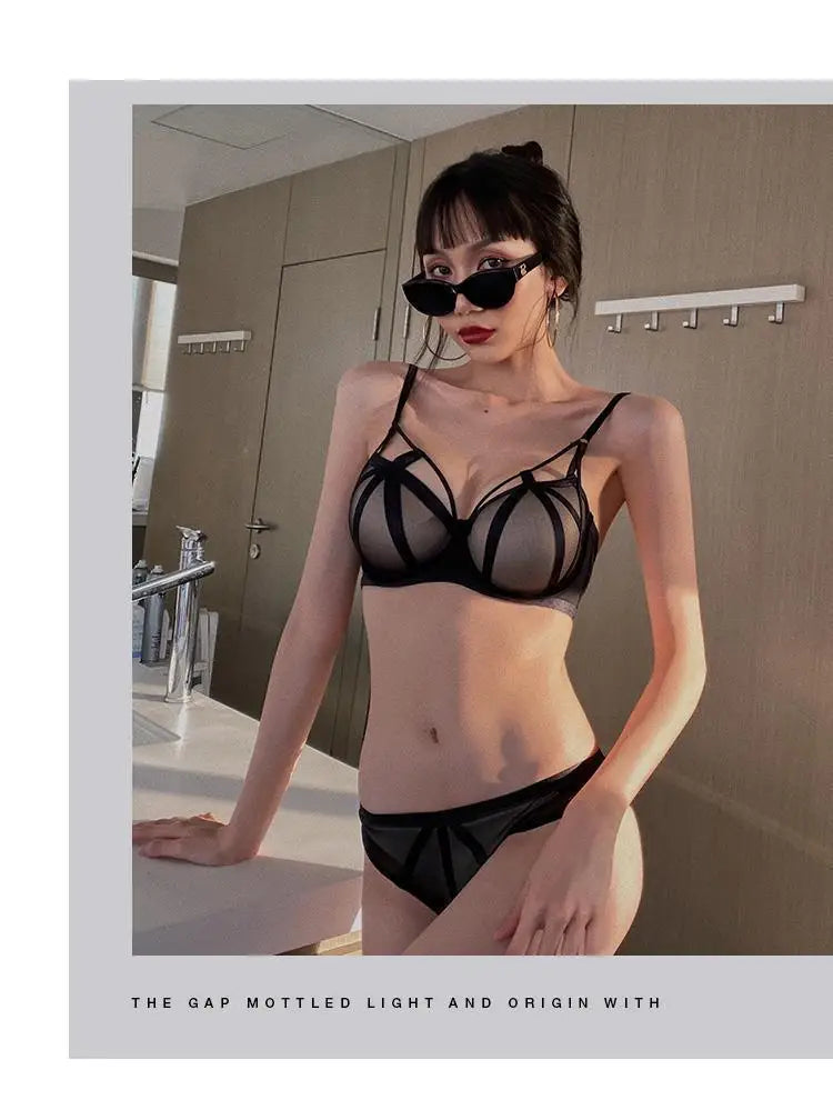 2 Pieces Fashion Lace Underwear Set Women Sexy Hollow Bandage Push Up Bra Set Europe High Quality Lingerie Plus Size Bras