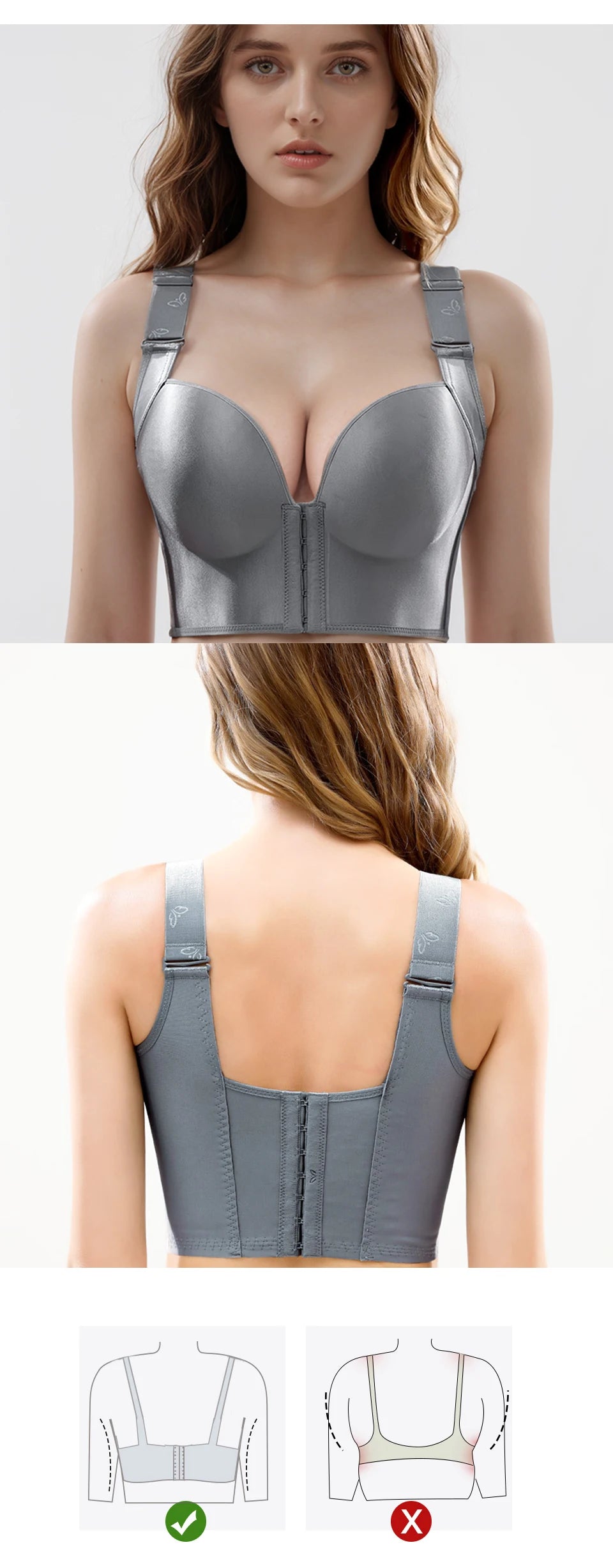 Front Close Push Up Bra for Women Wirefree Deep Cup Brassiere Hides Back Fat Full Back Coverage Bras Plus Size Lingeire