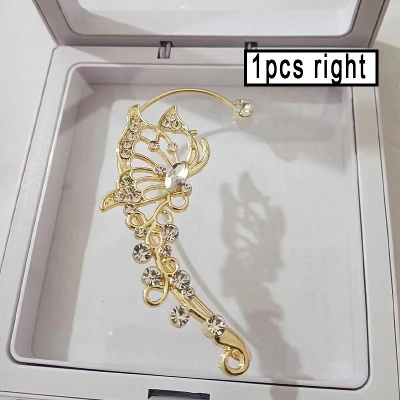 Fashion Zircon Butterfly Ear Clips Sparkling Rhinestone Ear Cuff Clips Earrings Without Piercing For Women Wedding Jewelry Gifts