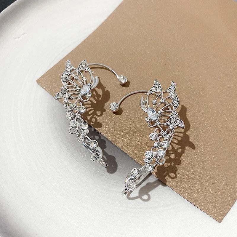 Luxury Star Butterfly Clip Earrings Female Crystal Tassel Ear Clip Earring Sparkling Zircon Ear Cuff Fashion Jewelry accessories