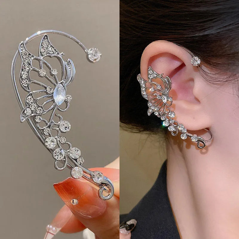 Fashion Zircon Butterfly Ear Clips Sparkling Rhinestone Ear Cuff Clips Earrings Without Piercing For Women Wedding Jewelry Gifts