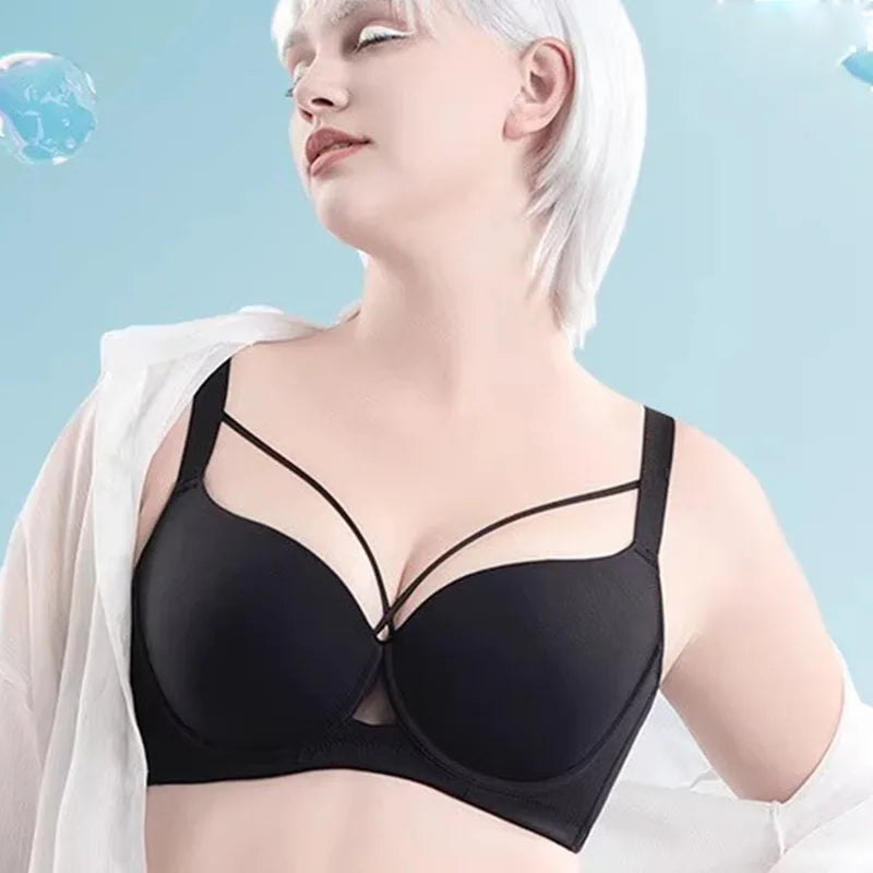 Plus Size Bra Women's Adjustable Thin Soft Steel Ring Push up Gathered Underwear Nylon Fabric 3/4 Cup Back Four Row Buckle