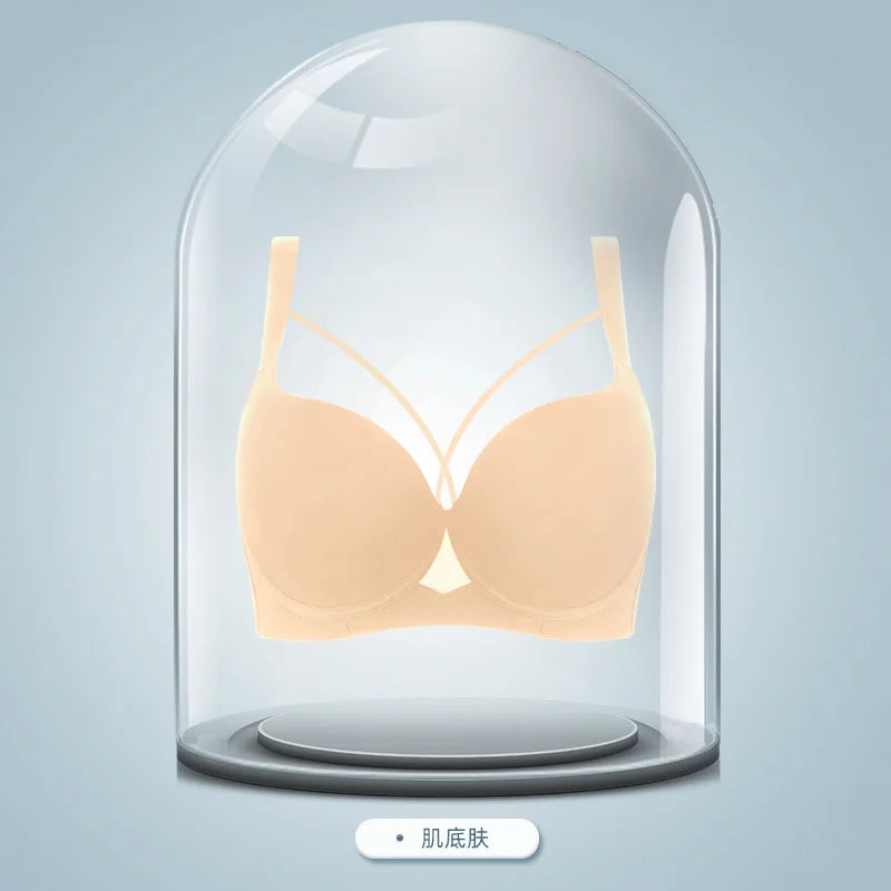 Plus Size Bra Women's Adjustable Thin Soft Steel Ring Push up Gathered Underwear Nylon Fabric 3/4 Cup Back Four Row Buckle