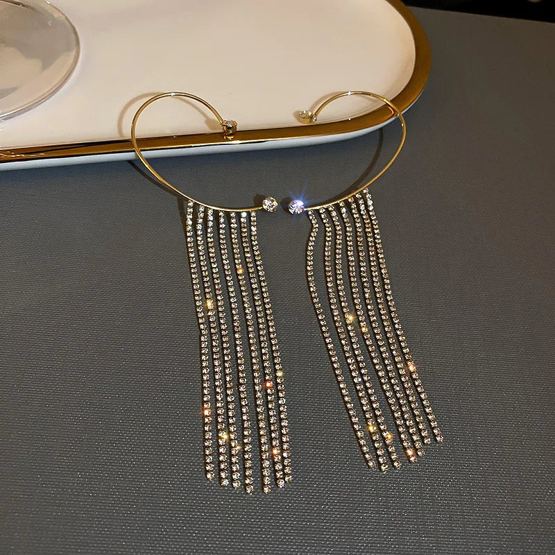 Luxury Star Butterfly Clip Earrings Female Crystal Tassel Ear Clip Earring Sparkling Zircon Ear Cuff Fashion Jewelry accessories