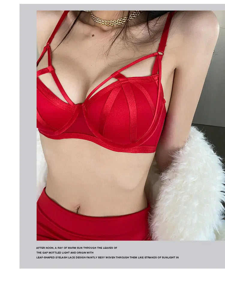 2 Pieces Fashion Lace Underwear Set Women Sexy Hollow Bandage Push Up Bra Set Europe High Quality Lingerie Plus Size Bras